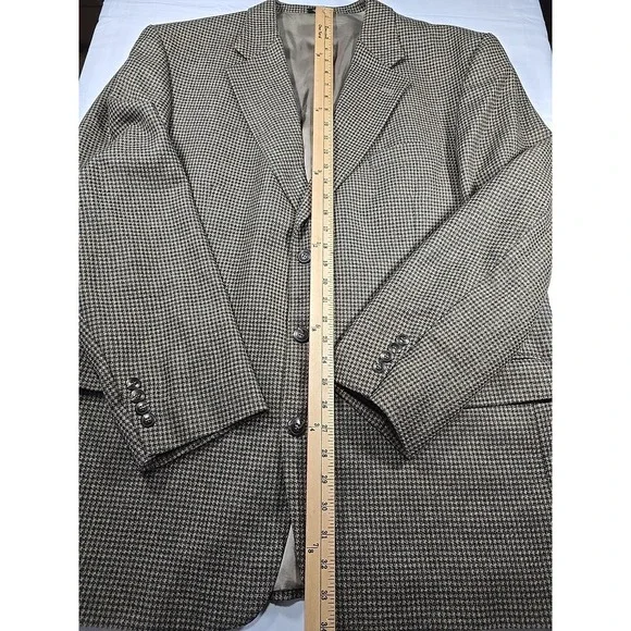 Lana Moda Mens Silk Wool Tan Black Houndstooth Blazer Sport Coat Suit Jacket 46L
